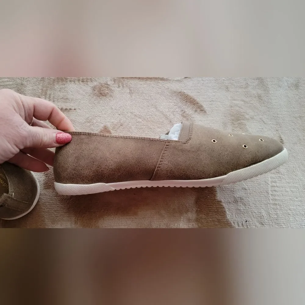#176 CloudWalkers by Avenue Gold-toned Grommet Khaki Colored Slip-On Sneakers
